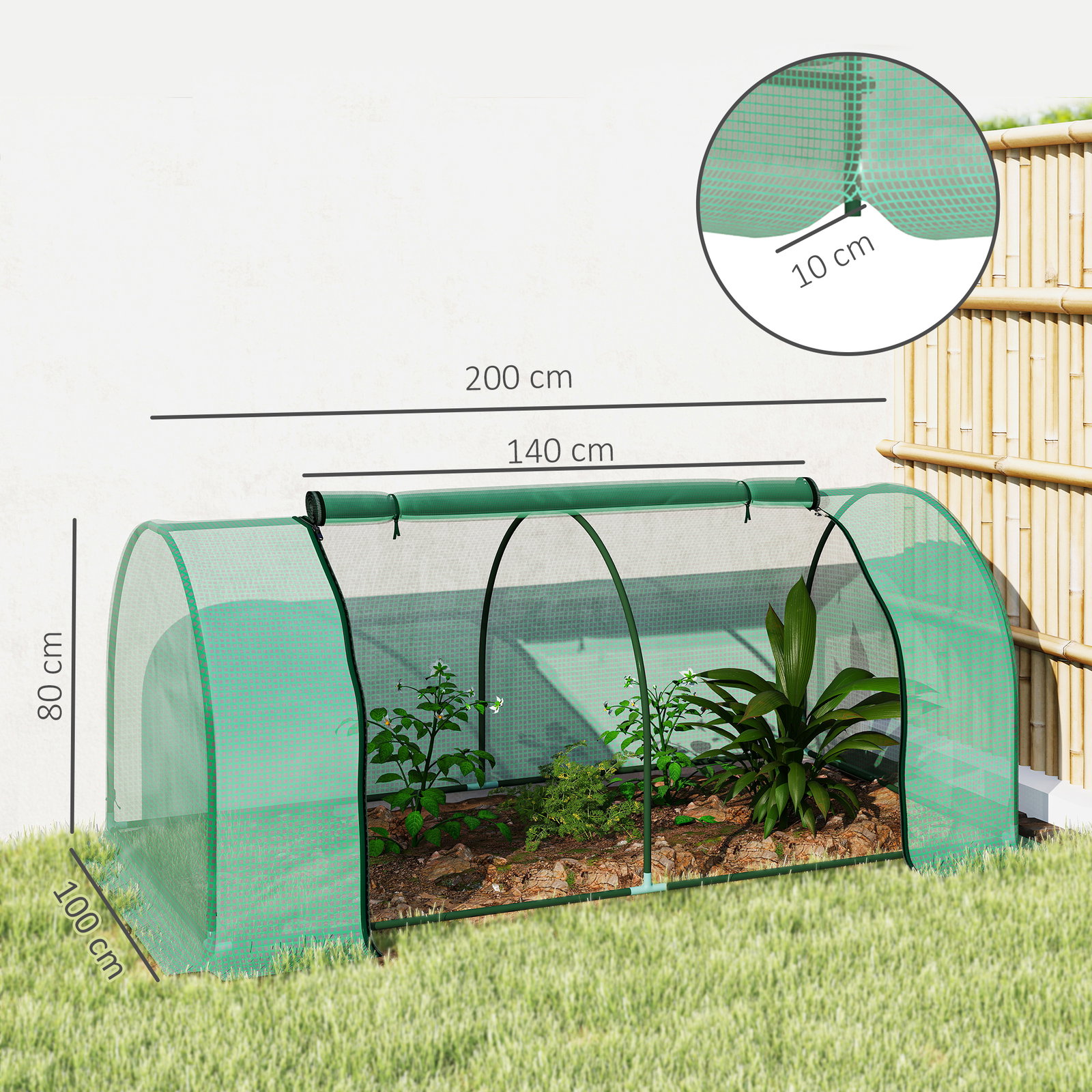 Estufa de jardim 200x100x80 cm para cultivo de plantas sementes estufa com estrutura de aço e cobertura de plástico verde