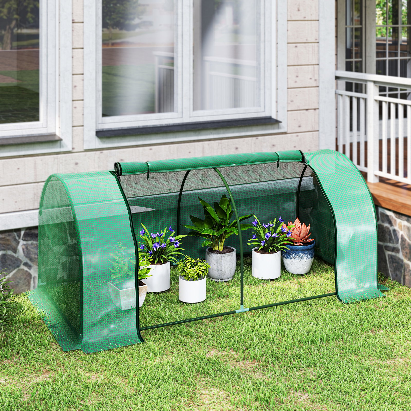 Estufa de jardim 200x100x80 cm para cultivo de plantas sementes estufa com estrutura de aço e cobertura de plástico verde
