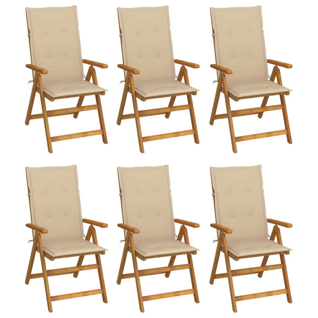 Cadeiras de jardim dobráveis c/ almofadões 6 pcs acácia maciça