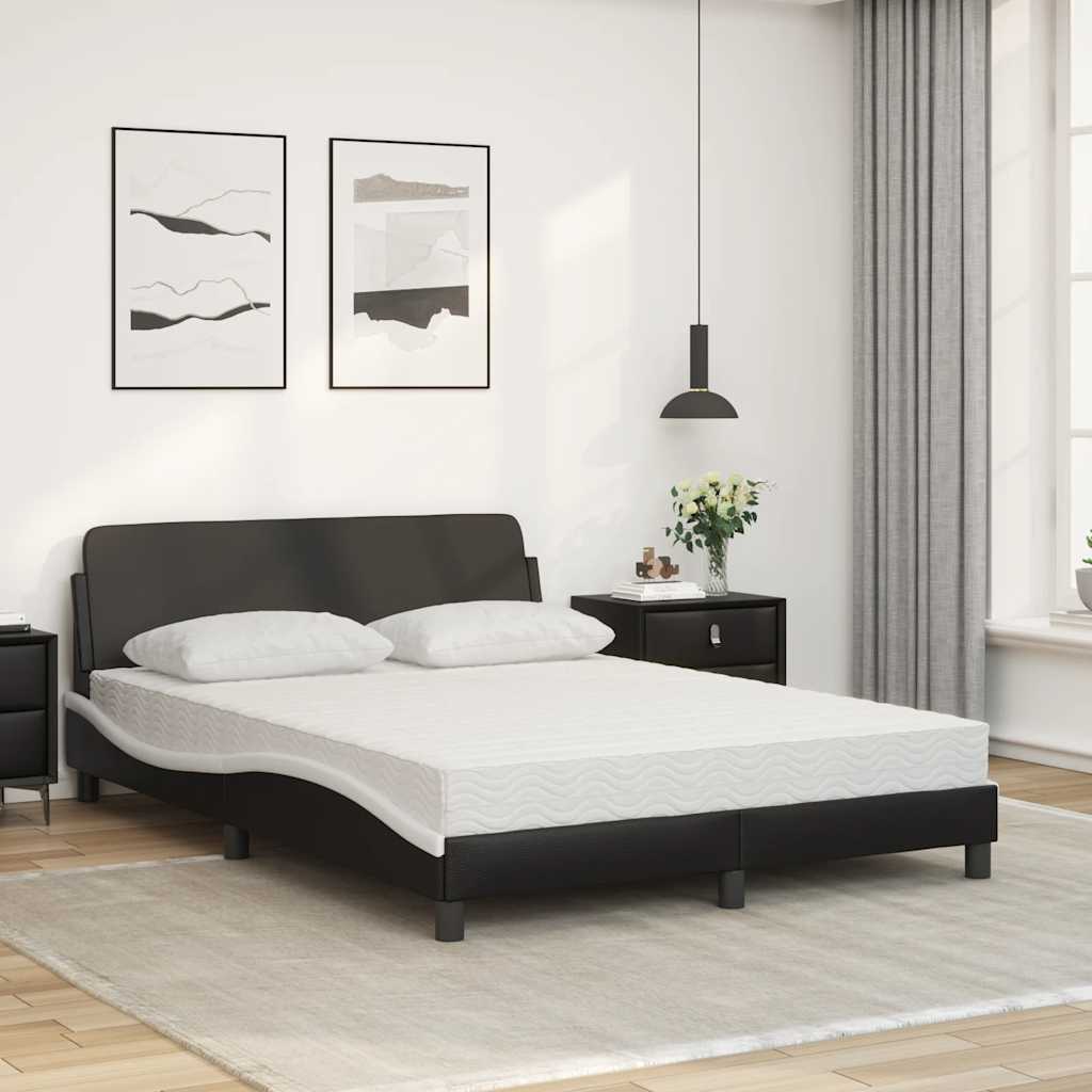 Cama com colchão dover 140x200 cm couro artificial preto e branco