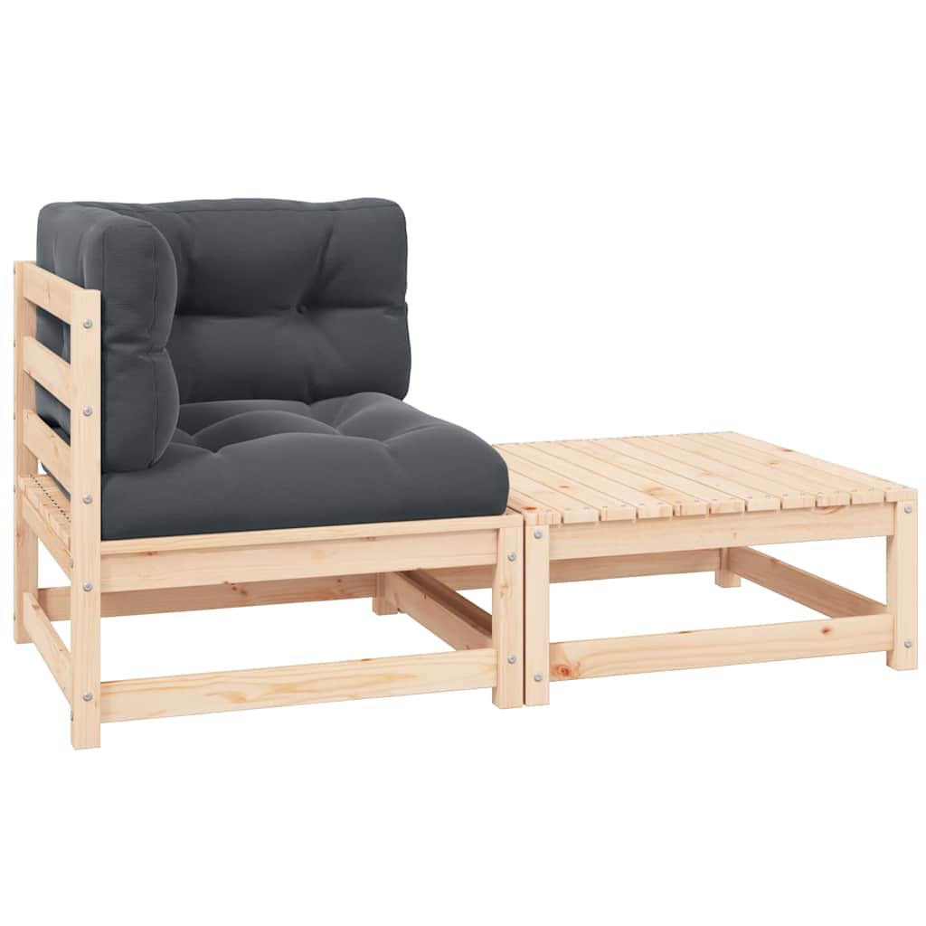 2 Pcs conjunto lounge de jardim com almofadões pinho maciço