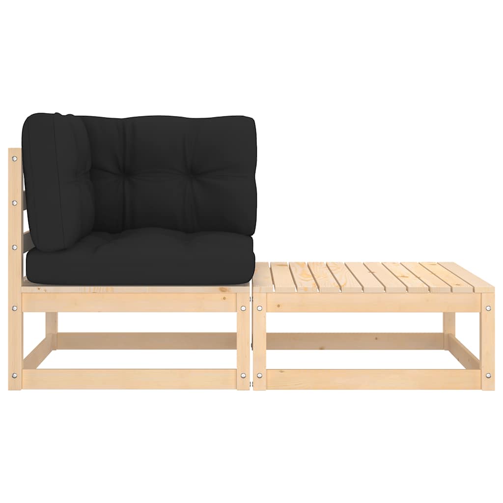 2 Pcs conjunto lounge de jardim com almofadões pinho maciço