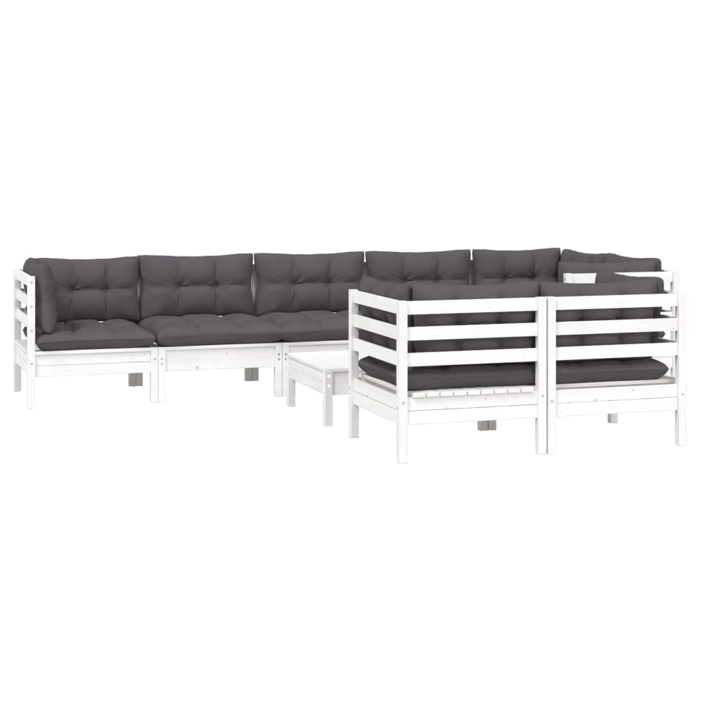 9 Pcs conj. lounge de jardim c/ almofadões pinho maciço branco