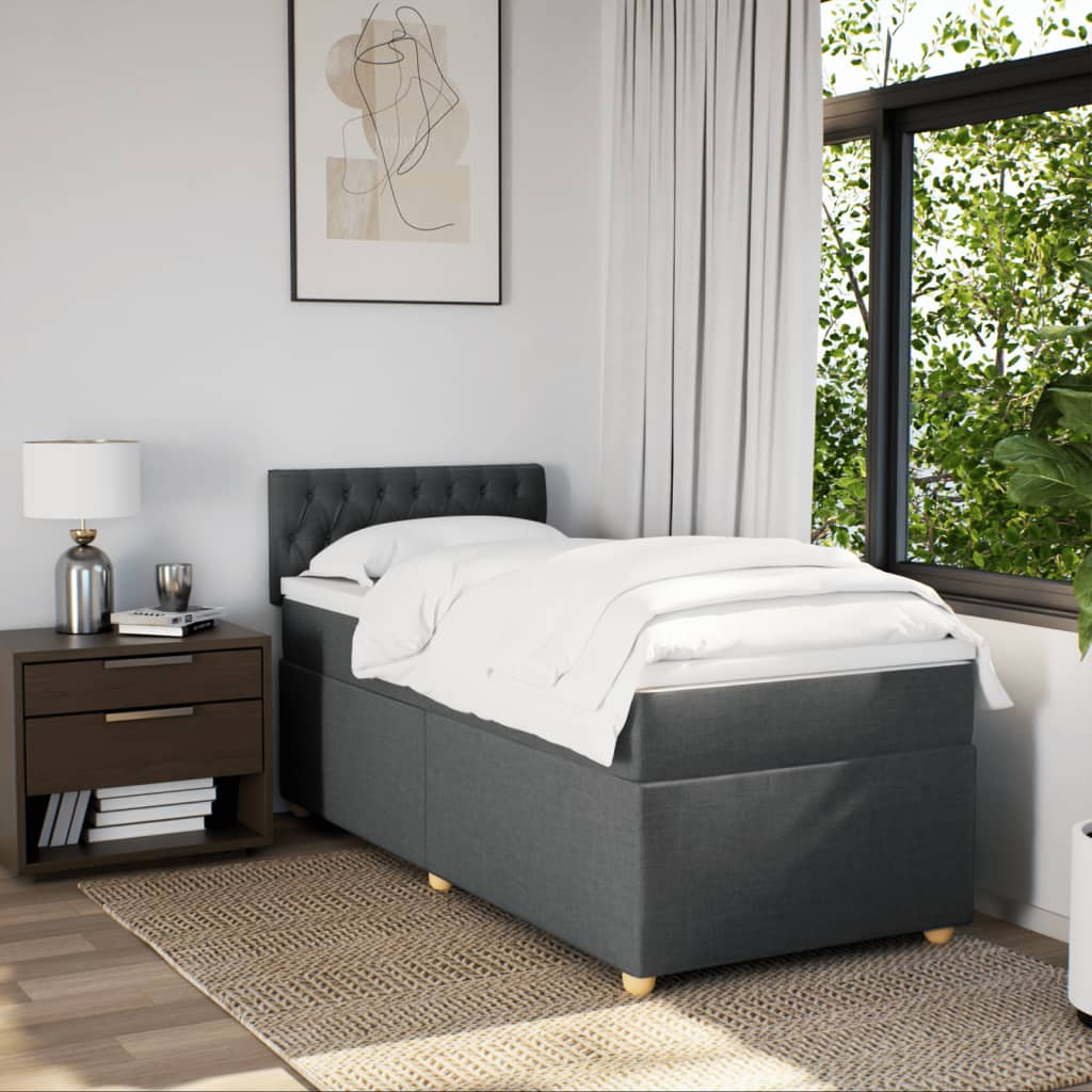 Cama com molas/colchão 100x200 cm tecido cinza-escuro