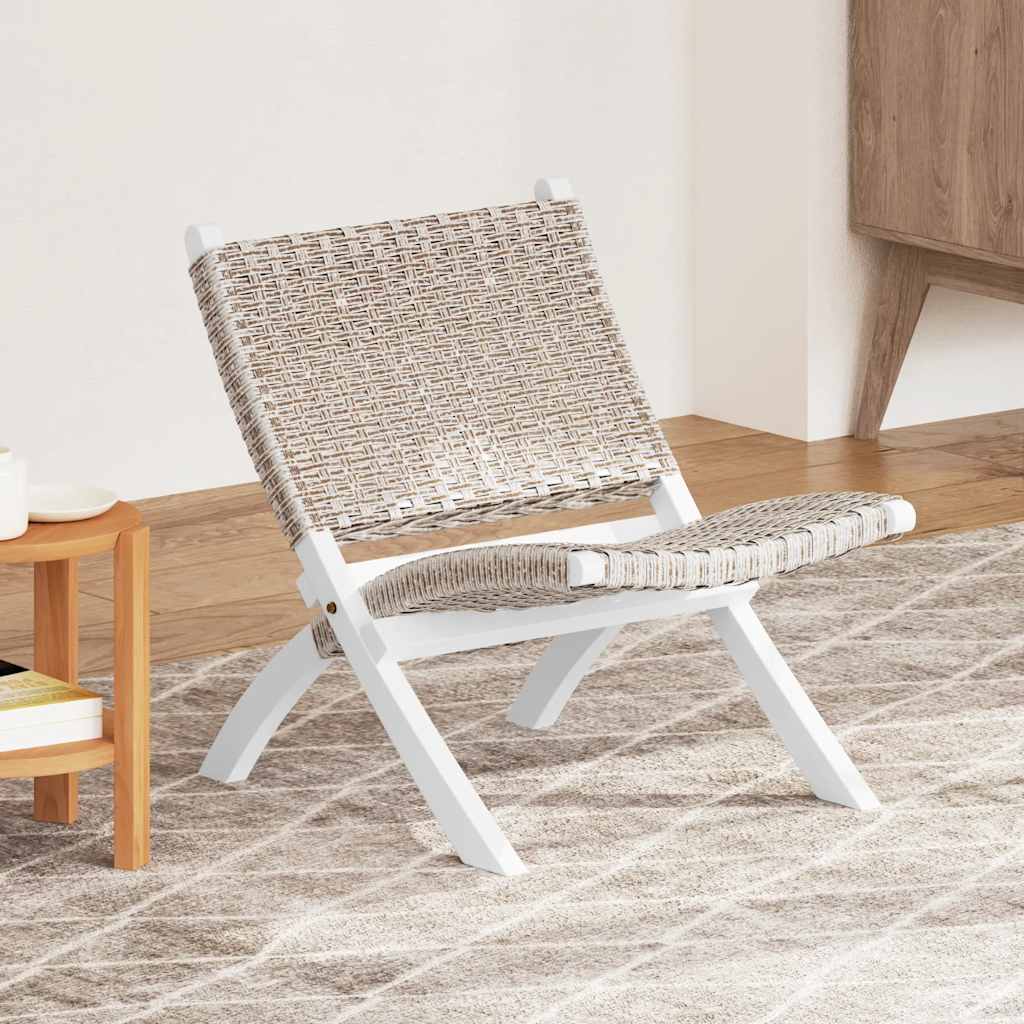 Cadeira relaxante vime kubu natural/madeira mogno maciça branco
