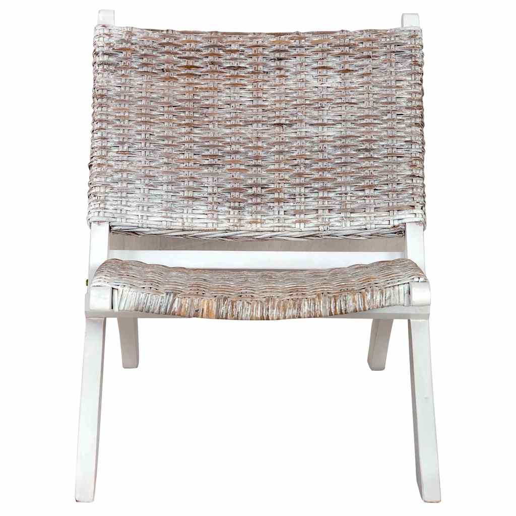 Cadeira relaxante vime kubu natural/madeira mogno maciça branco