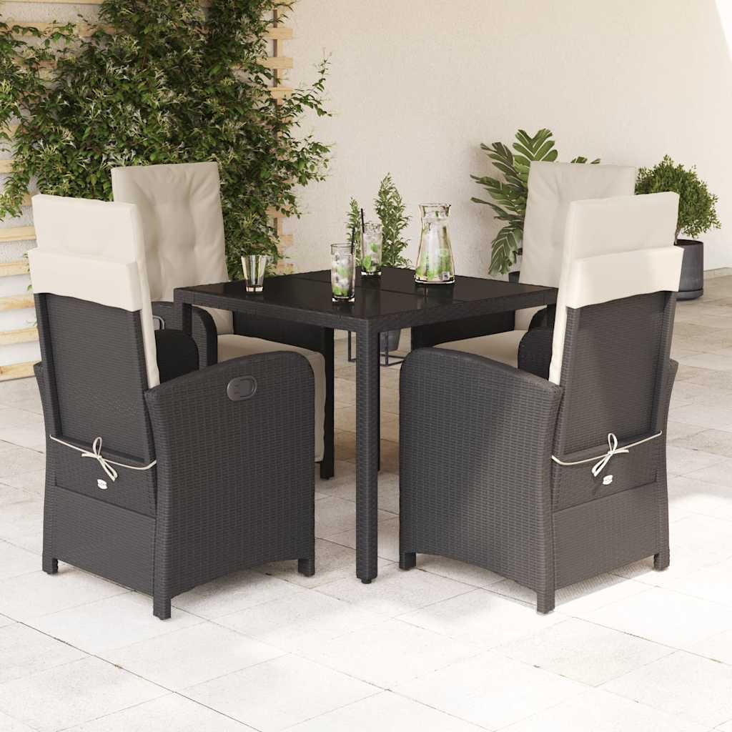 5 Pcs conjunto de jantar p/ jardim c/ almofadões vime PE preto