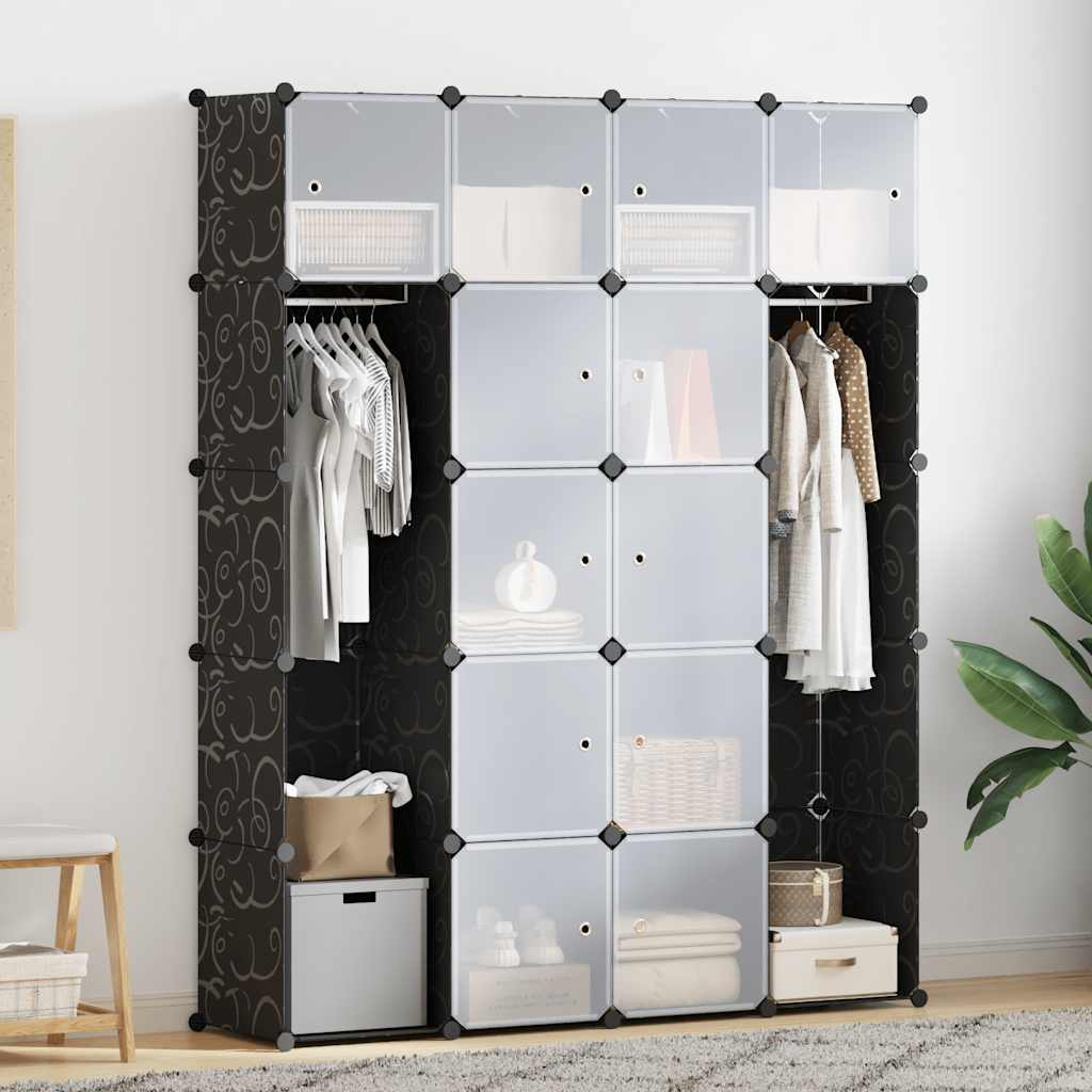 Armário plástico modular 14 gavetas 37x146x180,5cm preto branco
