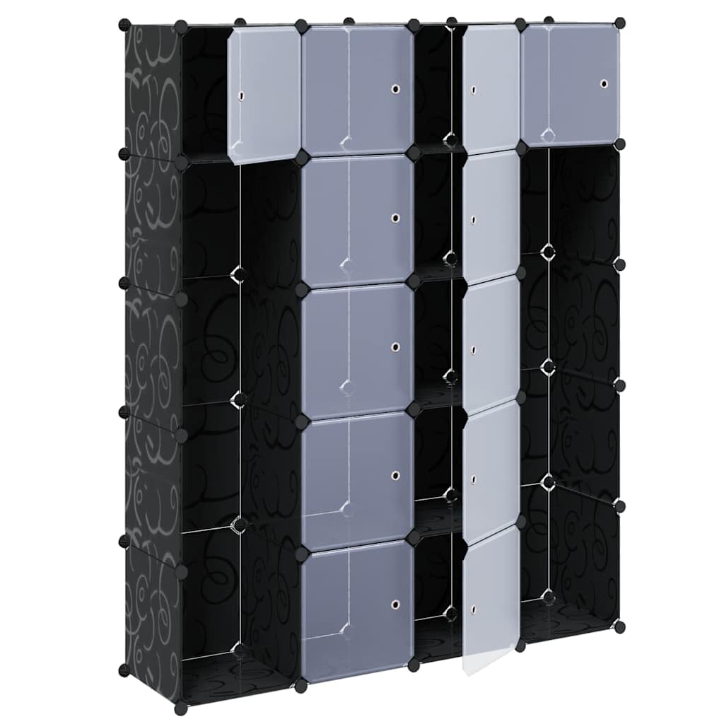 Armário plástico modular 14 gavetas 37x146x180,5cm preto branco