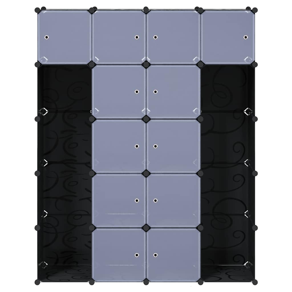 Armário plástico modular 14 gavetas 37x146x180,5cm preto branco