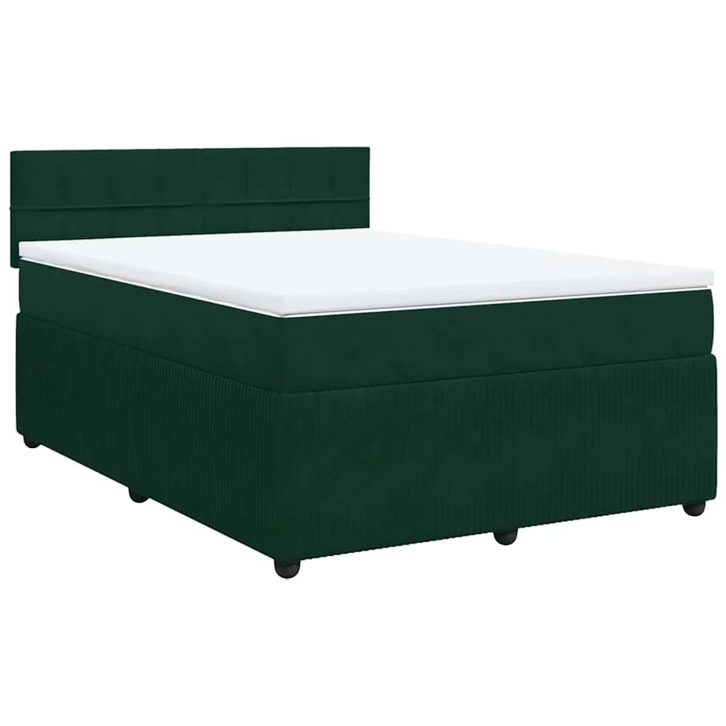 Cama com molas/colchão 140x200 cm veludo verde-escuro