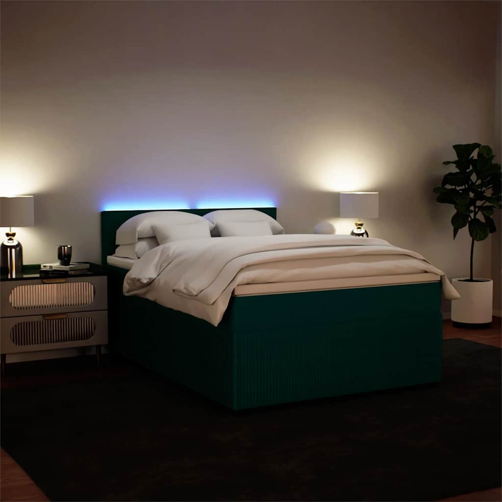 Cama com molas/colchão 140x200 cm veludo verde-escuro