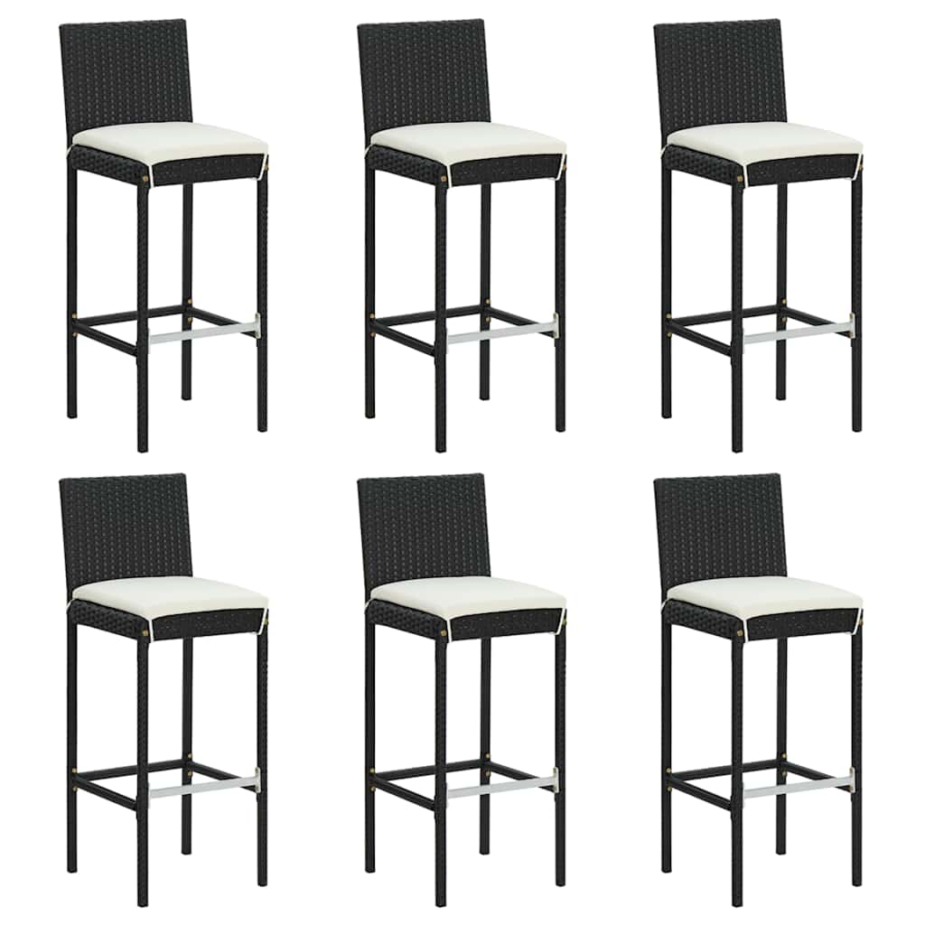 7 Pcs conjunto de bar para jardim c/ almofadões vime PE preto