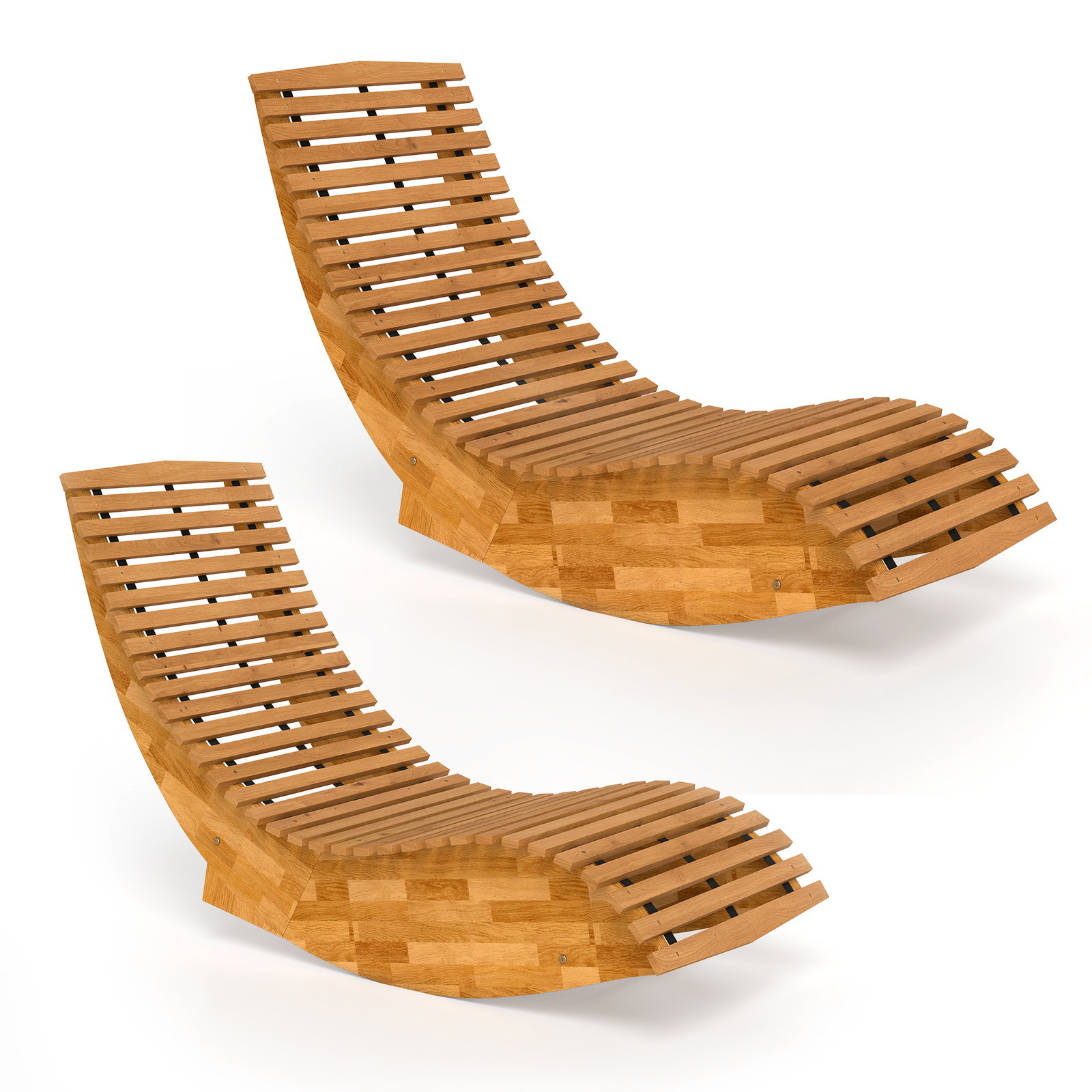 Conjunto de 2 cadeiras de balanço de jardim dobráveis ergonómicas com design ripado 60x156x77 cm natural