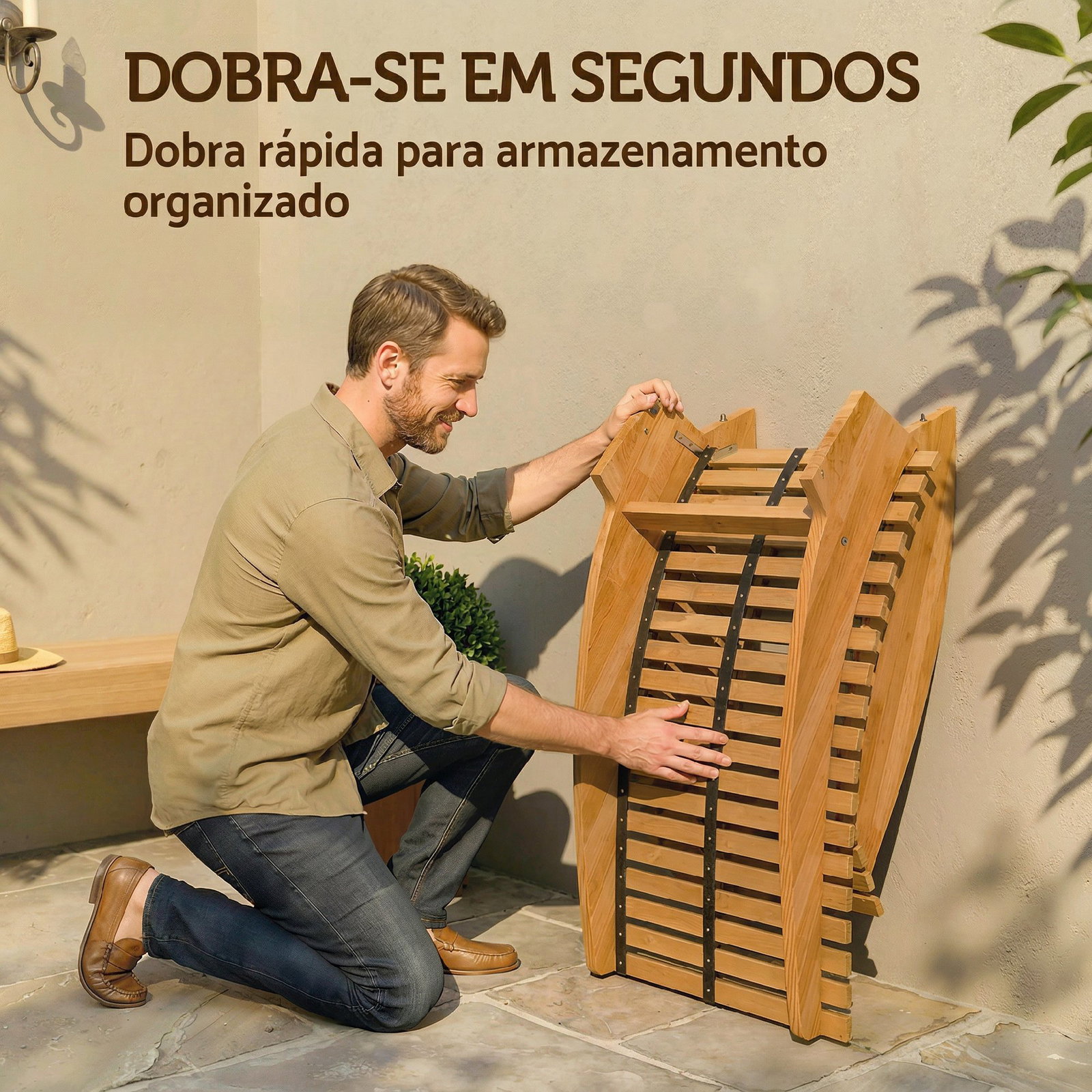 Conjunto de 2 cadeiras de balanço de jardim dobráveis ergonómicas com design ripado 60x156x77 cm natural