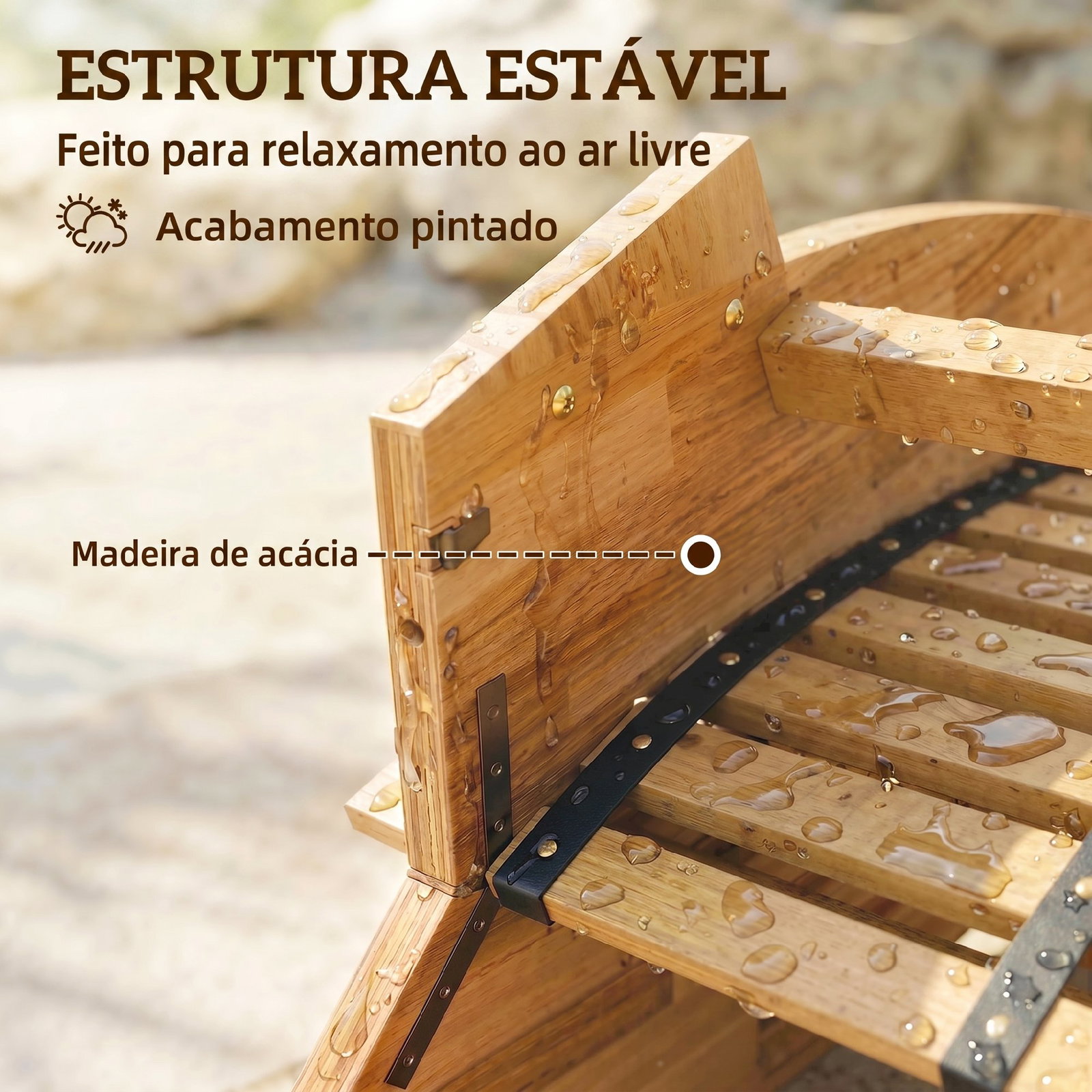 Conjunto de 2 cadeiras de balanço de jardim dobráveis ergonómicas com design ripado 60x156x77 cm natural