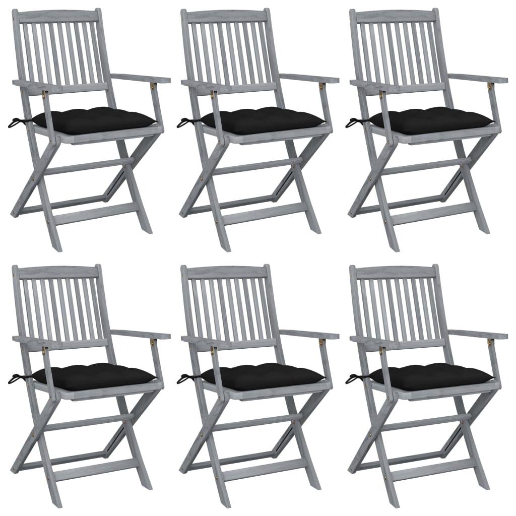 Cadeiras exterior dobráveis c/ almofadões 6 pcs acácia maciça