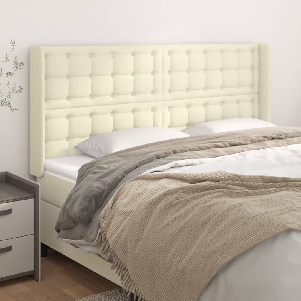 Cabeceira cama c/ abas couro artificial 163x16x118/128 cm creme