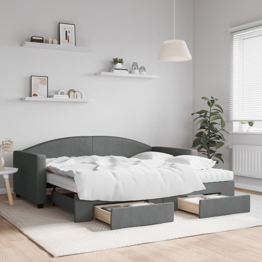 Sofá-cama c/ gavetão e gavetas 90x190 cm tecido cinzento-escuro