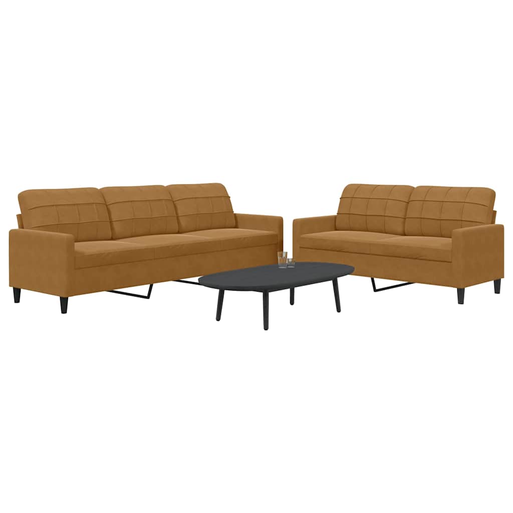 2 Pcs conjunto de sofás com almofadões veludo castanho