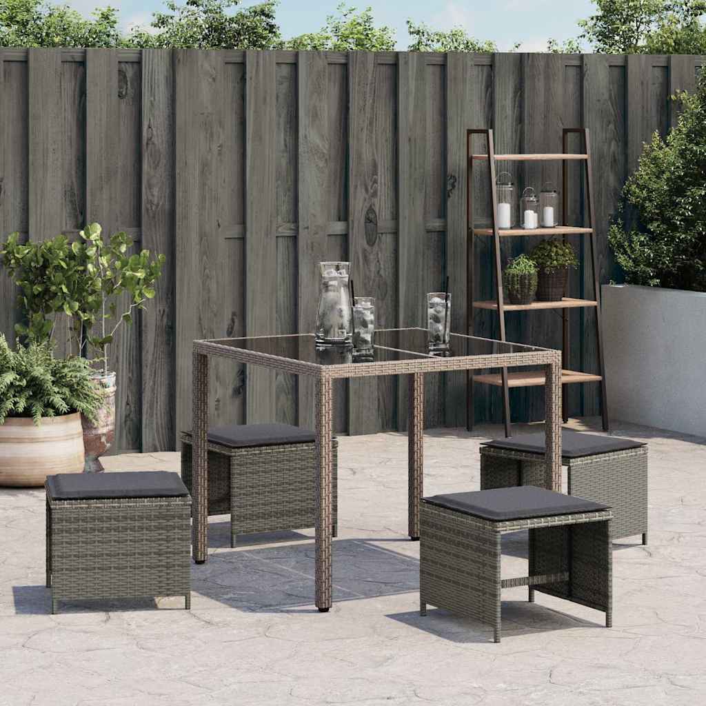 Bancos jardim com almofadões 4 pcs 41x41x36 cm vime PE cinzento