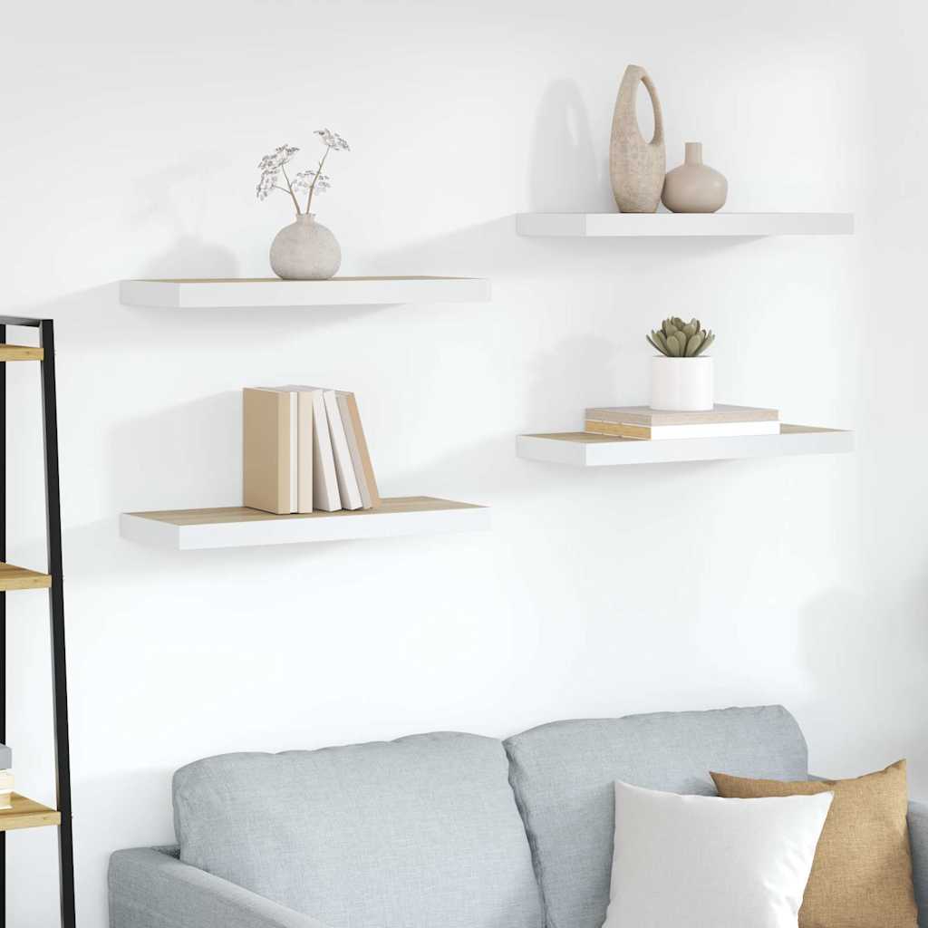 Prateleiras parede 4 pcs 60x23,5x3,8 cm MDF carvalho e branco