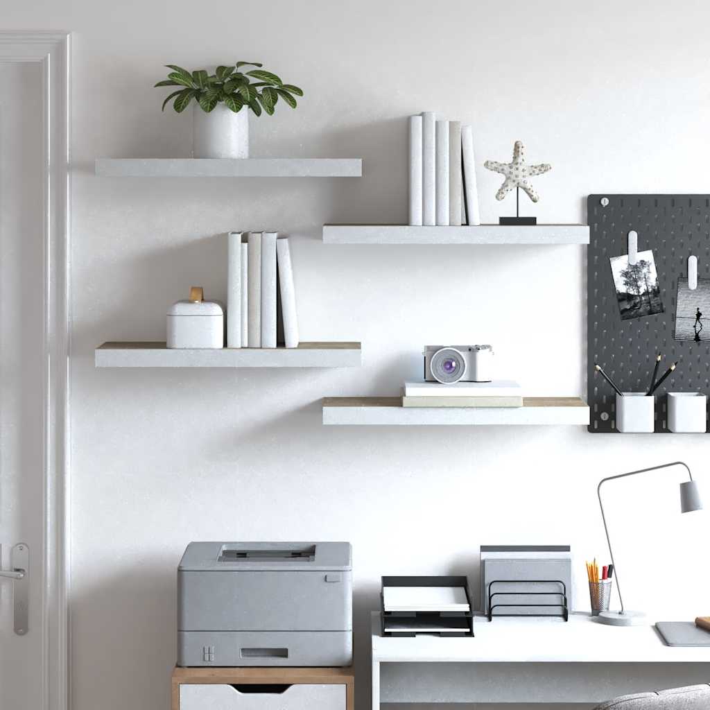 Prateleiras parede 4 pcs 60x23,5x3,8 cm MDF carvalho e branco