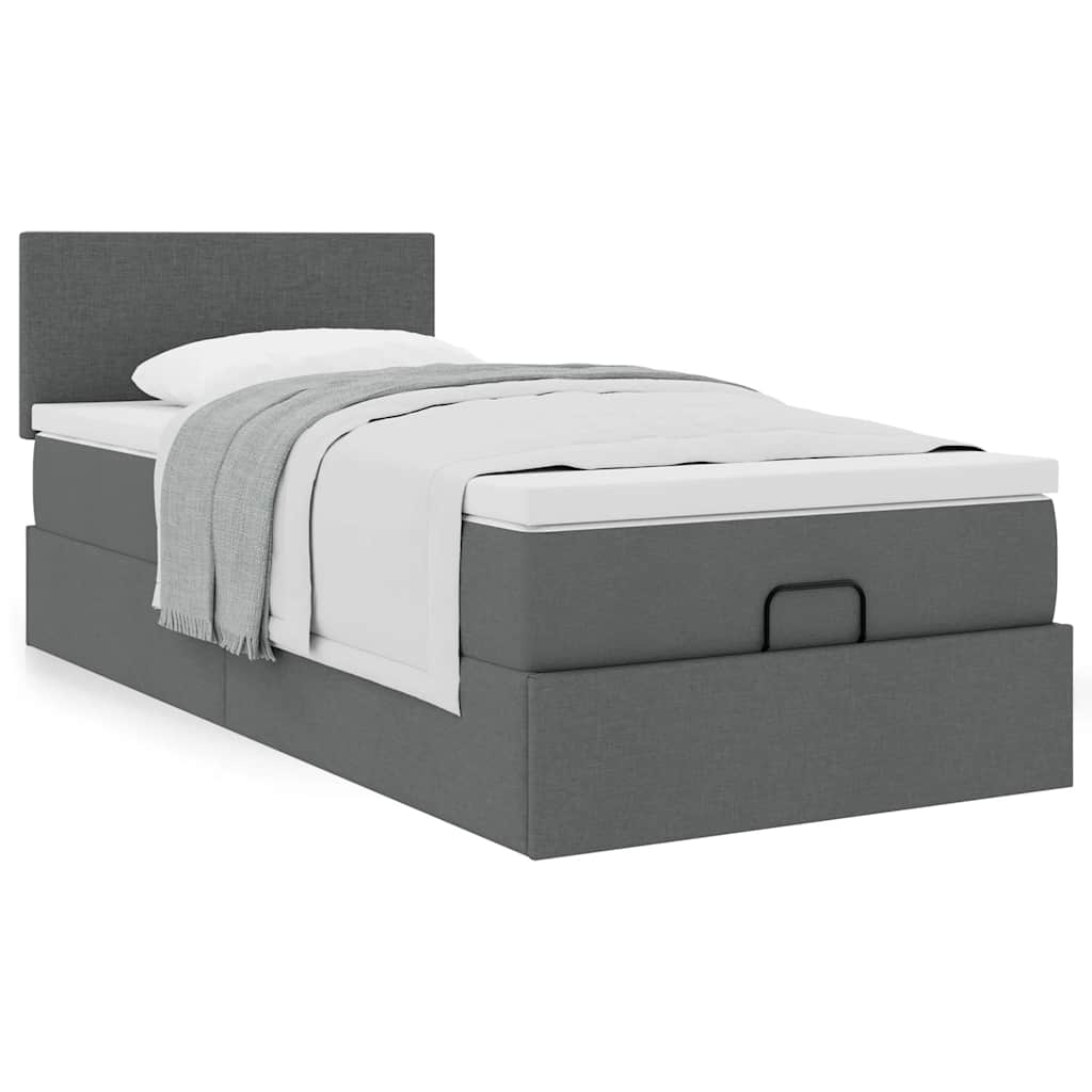 Estrutura cama otomana colchão 80x200 cm tecido cinzento escuro