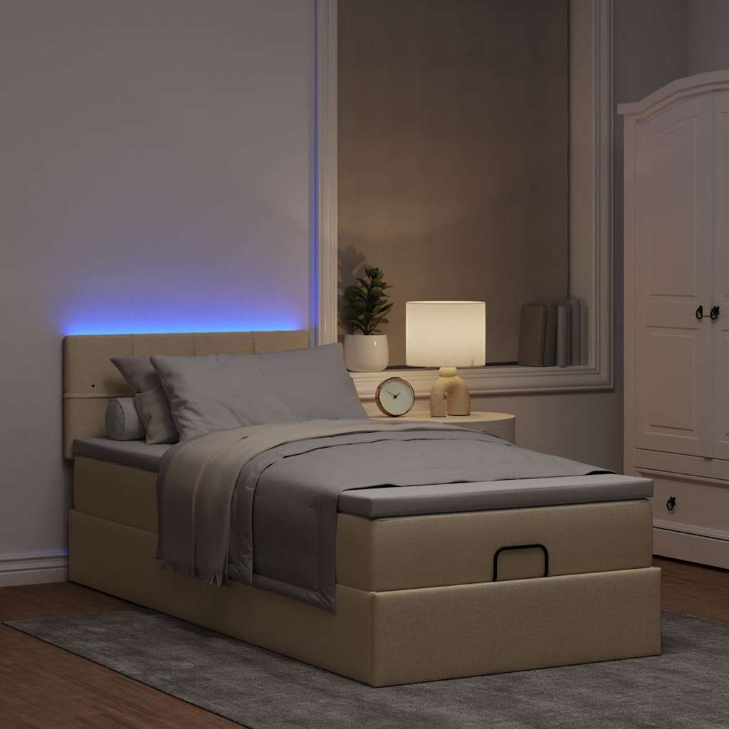 Estrutura de cama otomana com creme de colchão 90x190cm tecido