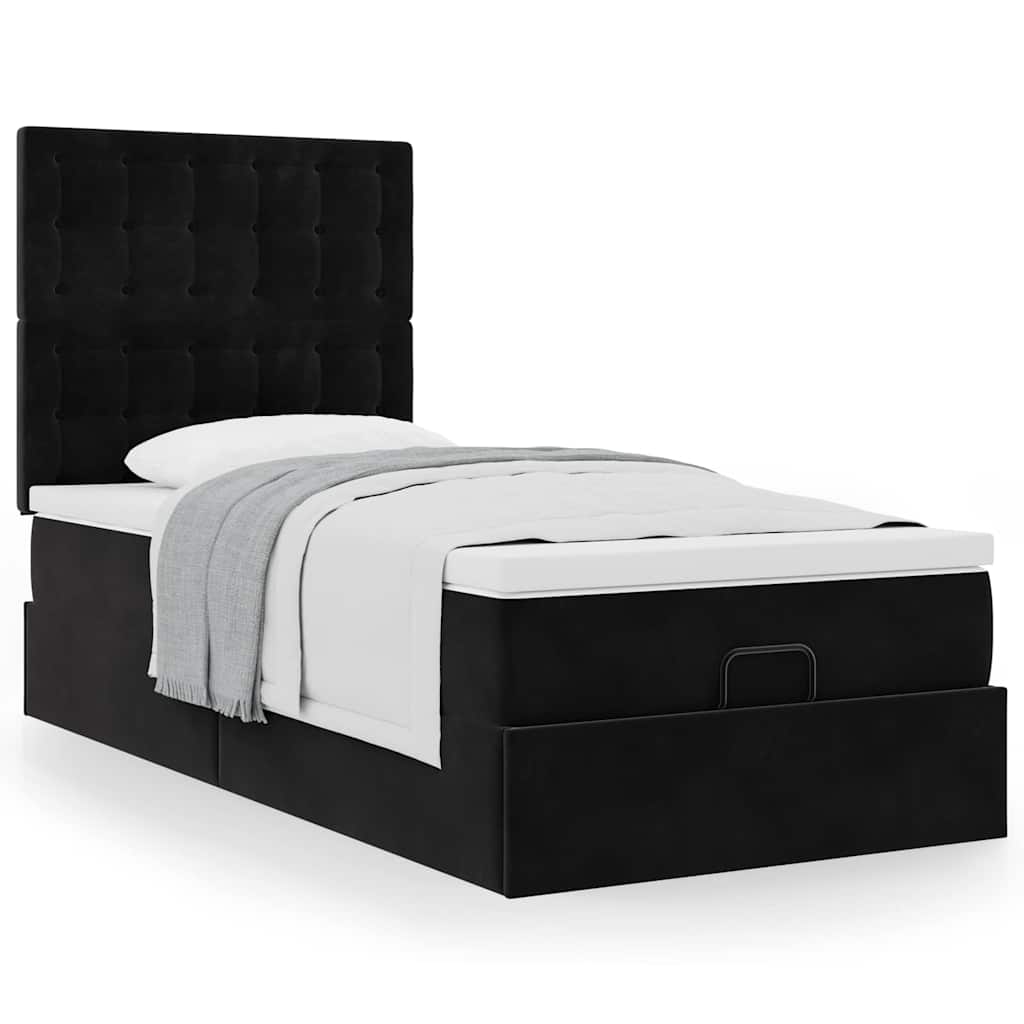Estrutura de cama otomana com colchões preto 100x200cm veludo