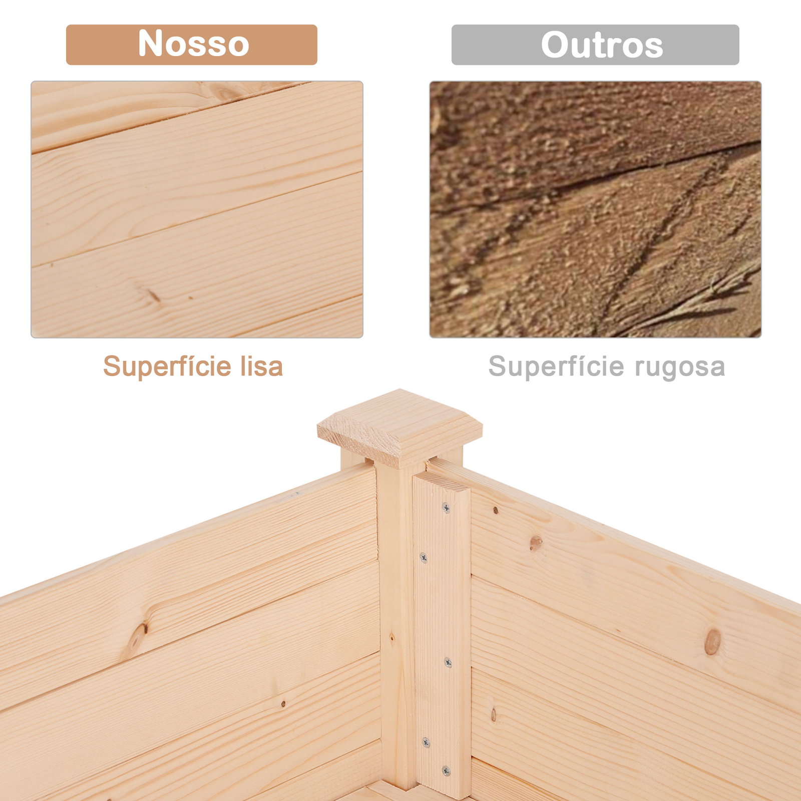 Horta elevada de madeira com tecido não tecido e 4 orifícios de drenagem para cultivo 122,5x56,5x76cm madeira
