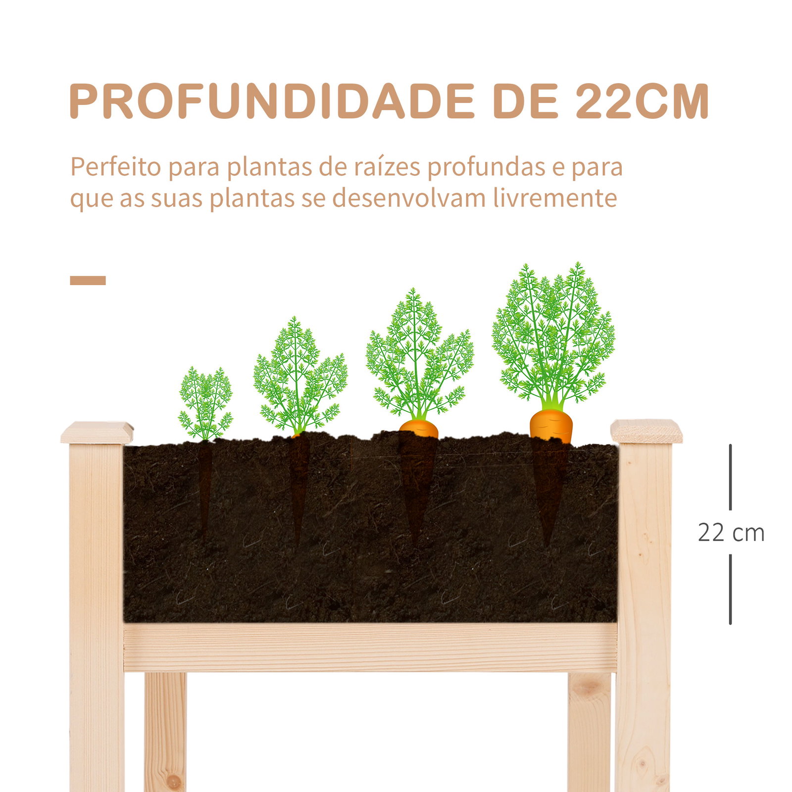 Horta elevada de madeira com tecido não tecido e 4 orifícios de drenagem para cultivo 122,5x56,5x76cm madeira