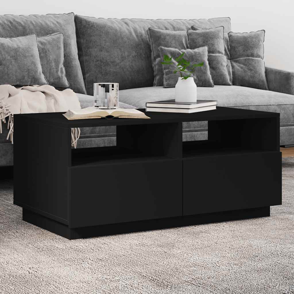 Mesa de centro com luzes LED 90x49x40 cm preto