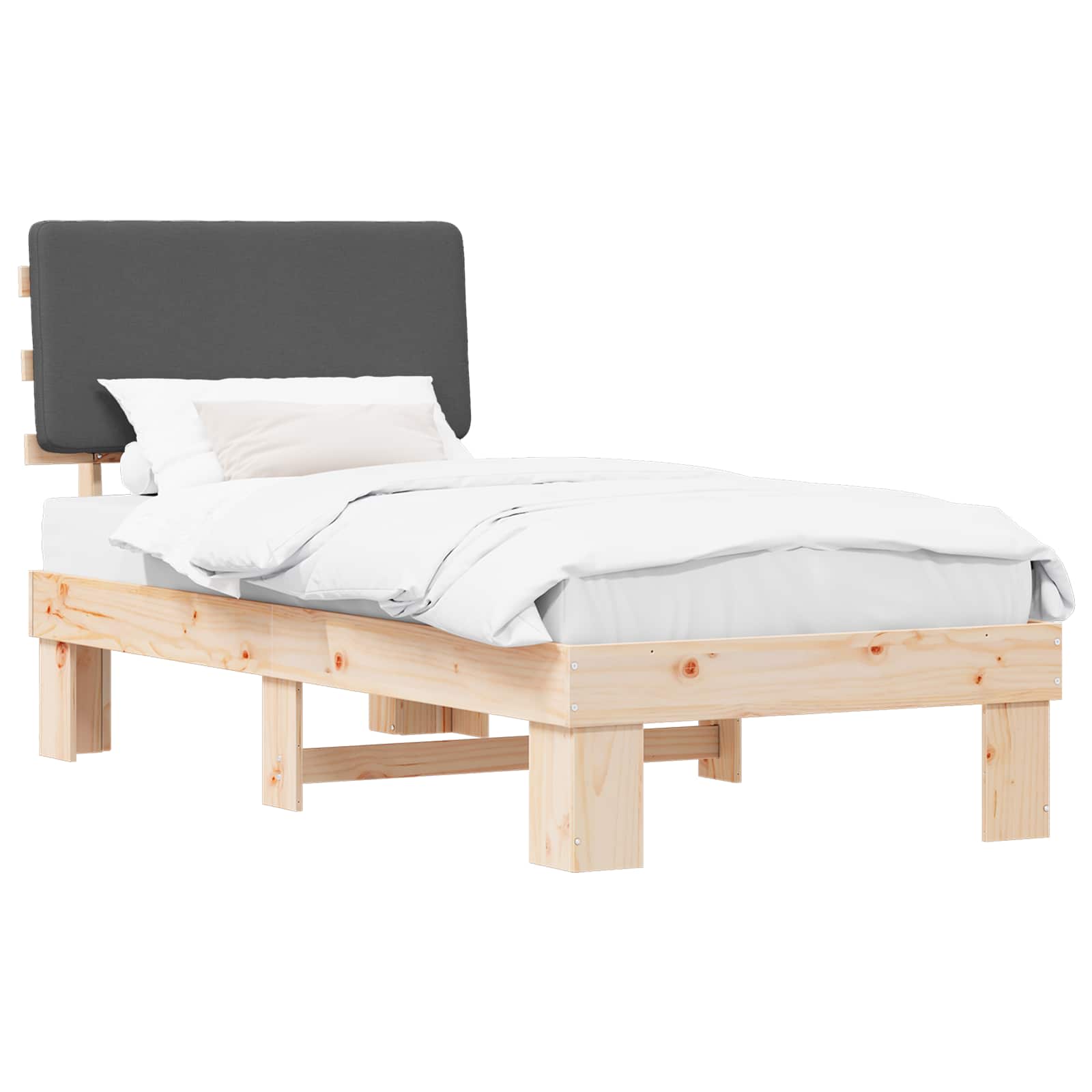 Estrutura de cama com cabeceira estofada cinza escuro