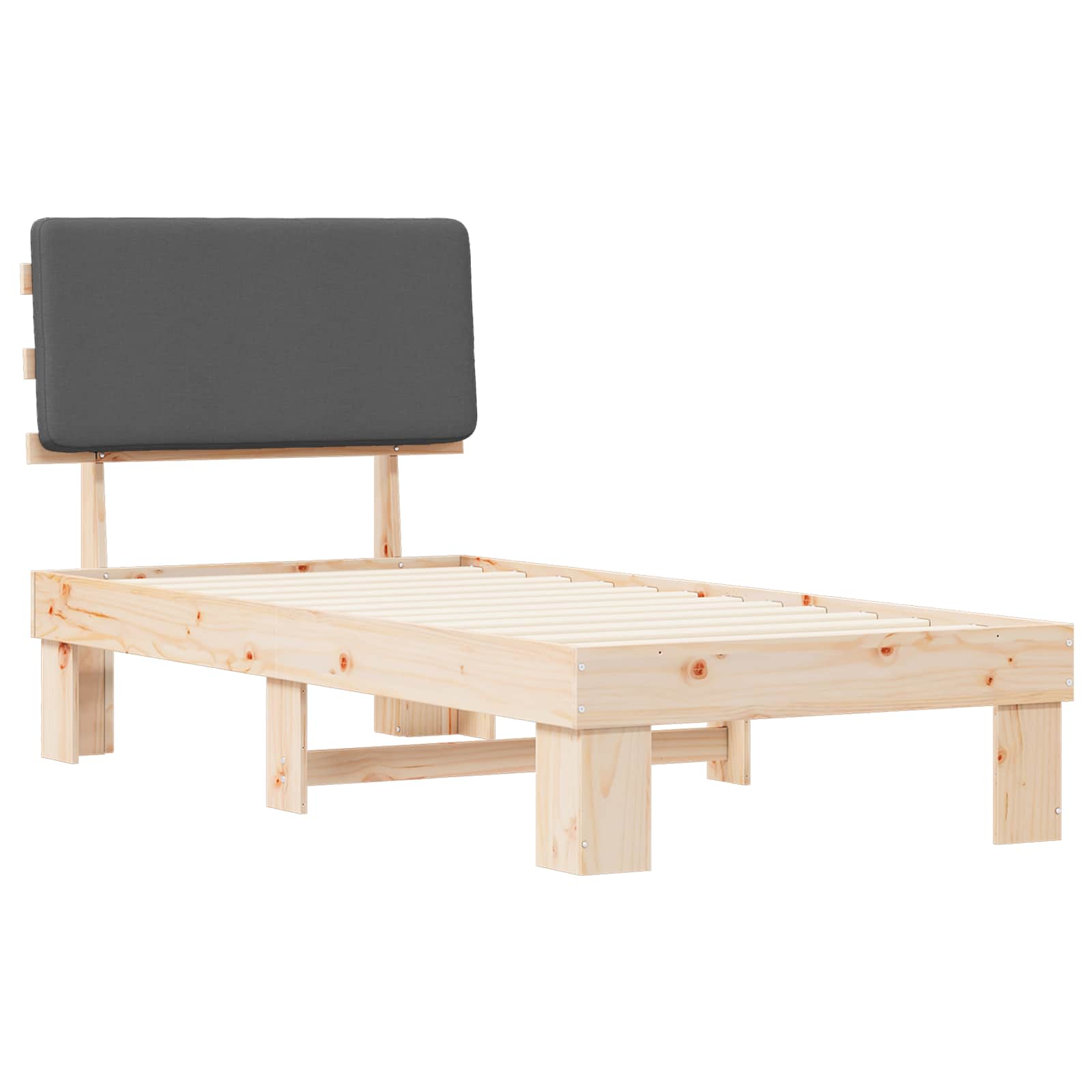 Estrutura de cama com cabeceira estofada cinza escuro