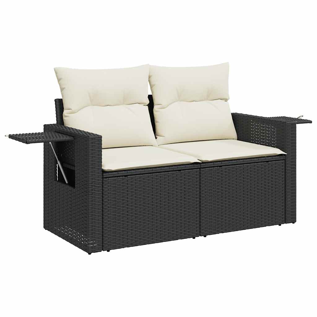 9 Pcs conjunto de sofás p/ jardim c/ almofadões vime PE preto