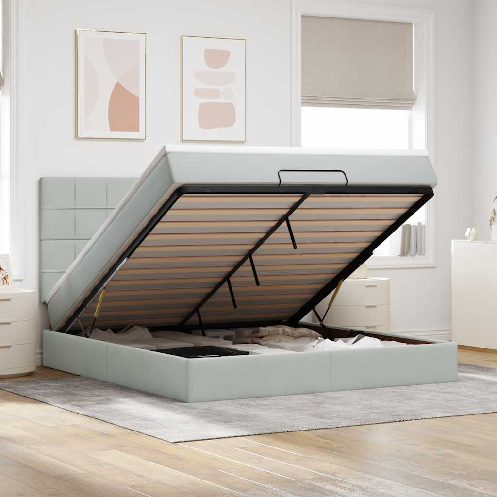 Estrutura cama otomana colchões 160x200cm veludo cinzento claro
