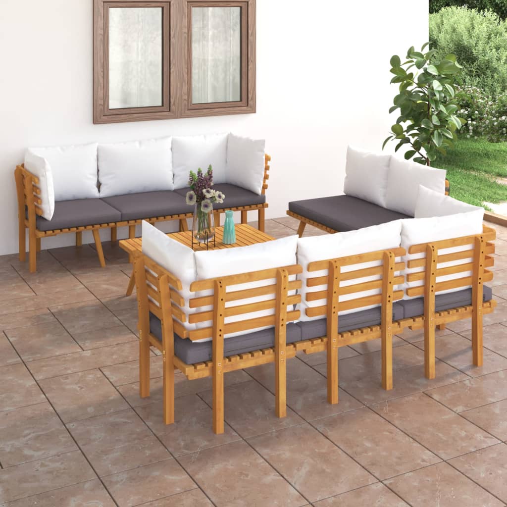 8 Pcs conjunto lounge de jardim com almofadões acácia maciça