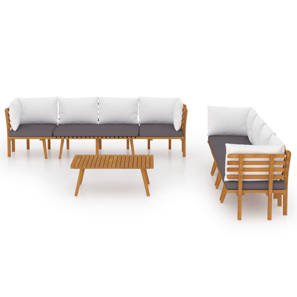 8 Pcs conjunto lounge de jardim com almofadões acácia maciça