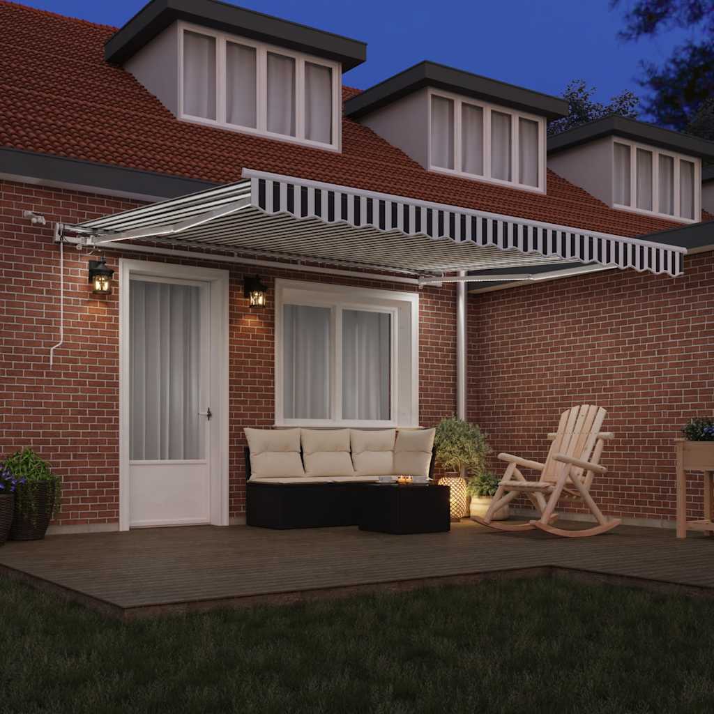 Toldo retrátil automático com LED 400x300 cm antracite/branco