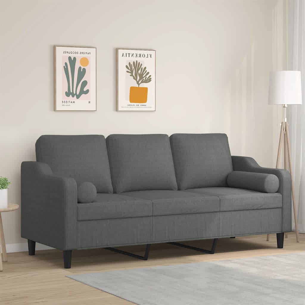 Sofá 3 lugares + almofadas decoração 180 cm tecido cinza-escuro