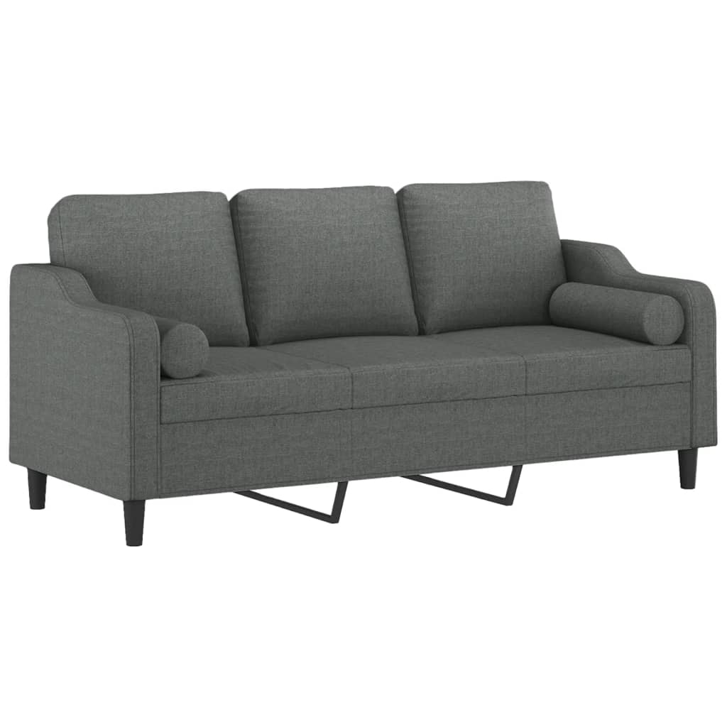 Sofá 3 lugares + almofadas decoração 180 cm tecido cinza-escuro