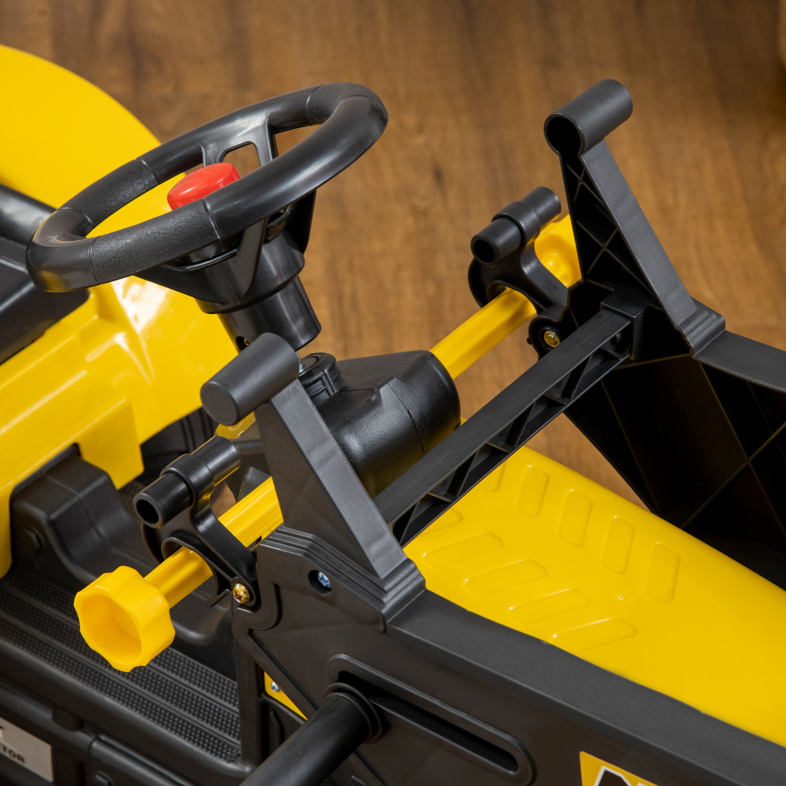 Trator a pedais para crianças acima de 3 anos trator infantil com reboque e pá escavadora 167x41x52 cm amarelo e preto