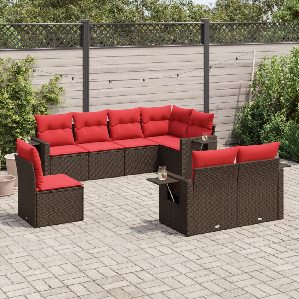 Conjunto de sofá de jardim com 8 peças e almofadas em rattan sintético marrom