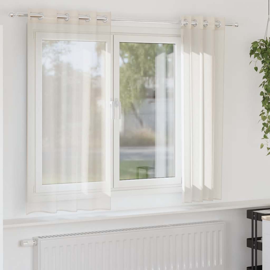 Cortinas de voile com ilhós 2 pcs creme 140x175 cm