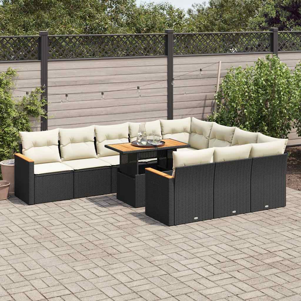 11 Pcs conjunto sofás jardim c/ almofadões vime PE/acácia preto