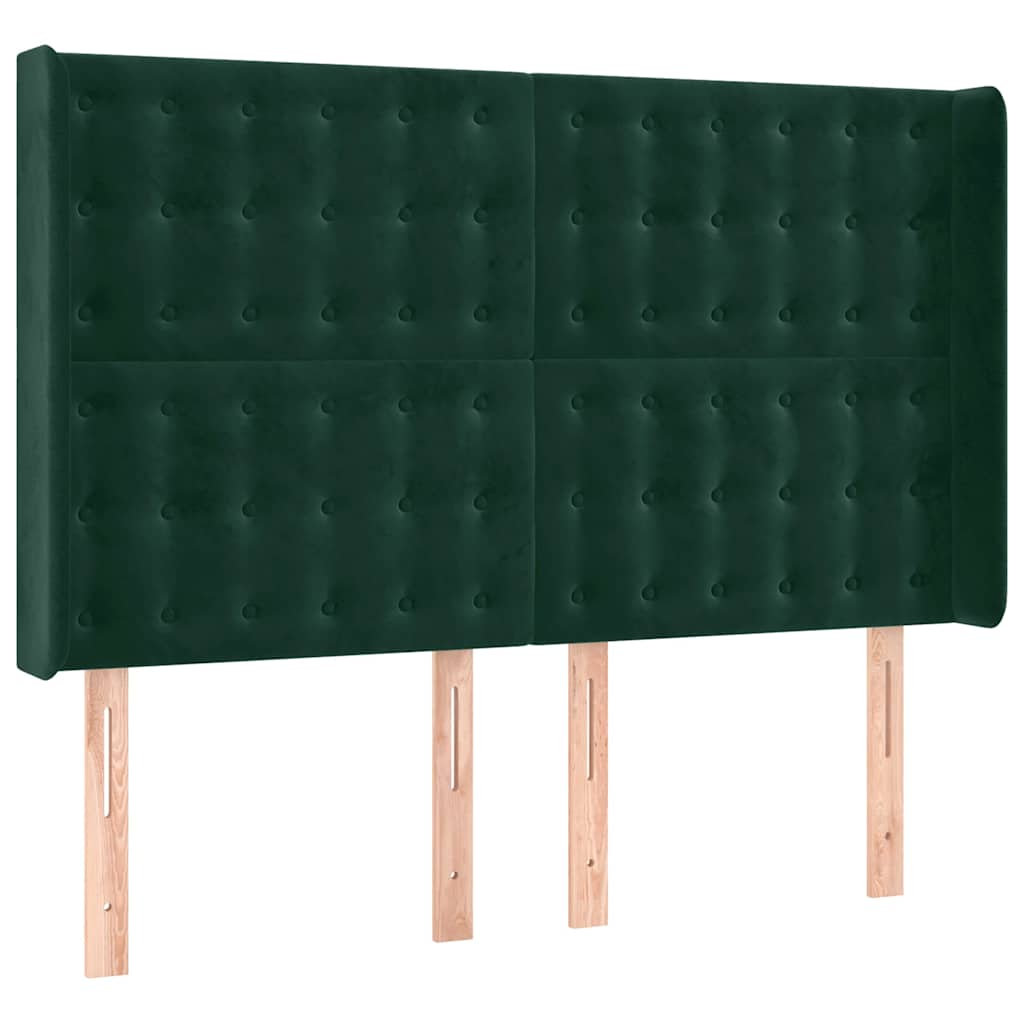 Cabeceira de cama c/ LED veludo 147x16x118/128 cm verde-escuro