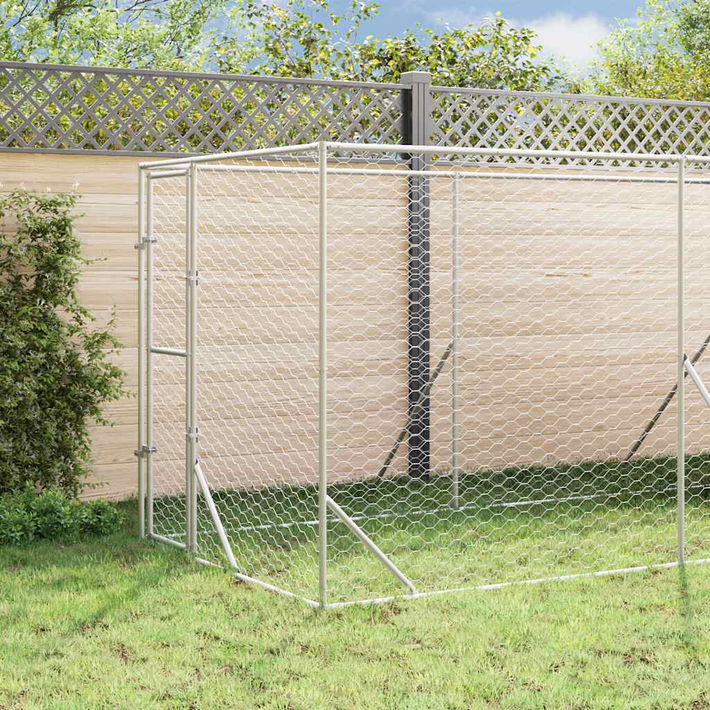 Canil de exterior com teto 2x6x2,5 m aço galvanizado prateado