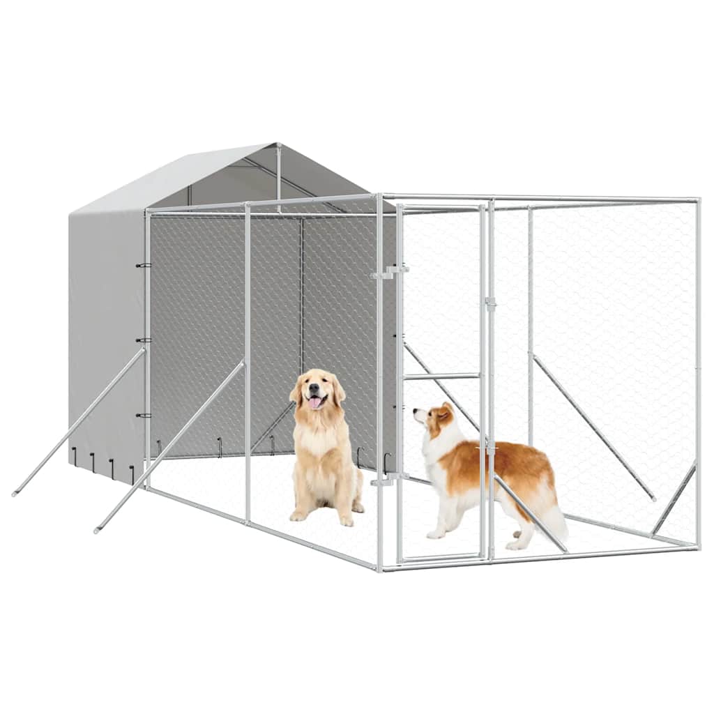 Canil de exterior com teto 2x6x2,5 m aço galvanizado prateado