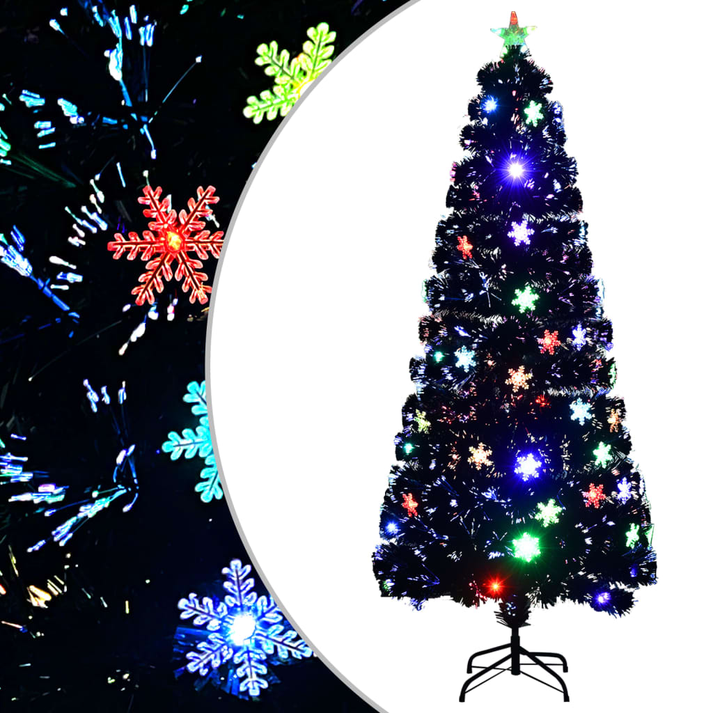 Árvore de natal com flocos de neve LED 180 cm fibra ótica preto